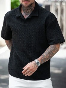 Manfinity CasualCool Herren einfarbiges minimalistisches tägliches Poloshirt mit Kurzarm - Schwarz - Übersicht 6
