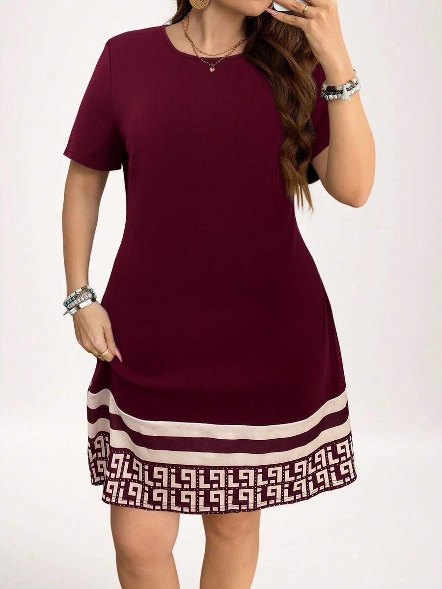 SHEIN LUNE Große Größen Sommer Lässig Gestreiftes & Geometrisches Muster Kleid