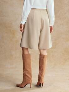 House of One Wrapped Loose Fit High-Waist Slant Pockets Solid Woven Women Mid Shorts Autumn Casual Wear