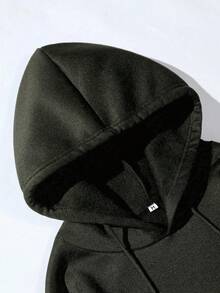 RueChic 100%Cotton Men Slogan Graphic Pocket Drawstring Hoodie - Army Green - View 4