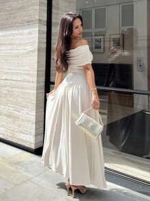 NegzBox Women's Solid Off Shoulder Cinched Waist Dress, Simple & Minimalist, Summer