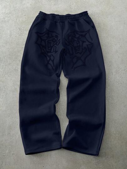 PAVTROS Manfinity Streetrush Men's Street-Fashionable INS Style Spider Web & Heart Embroidered Sweatpants, Loose Fit, Pink, Ideal Gift For Boyfriend/Husband, Anniversary