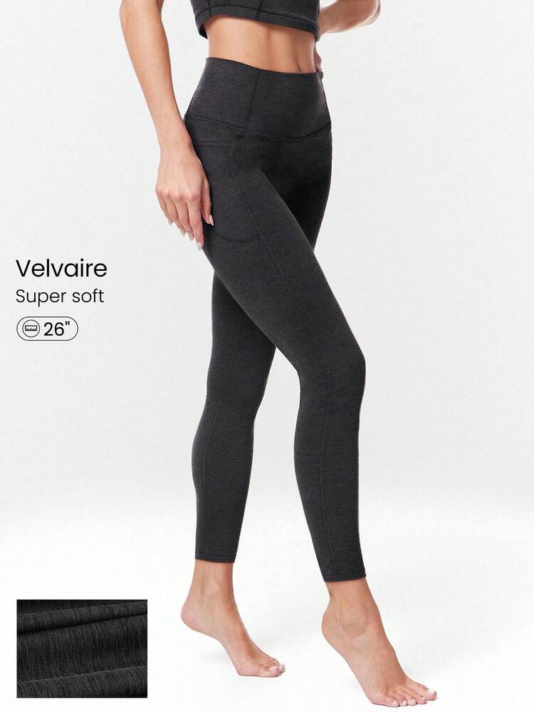 26" Softy Velvaire No Front Seam High-Waist Leggings With Side Pockets Low Impact Yoga Pilates Studio Daily Casual Wear  Spring Summer