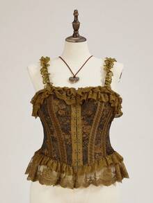 ROMWE EDITION Vintage Medieval Court Style Lace Trim Fitted Plus Size Camisole