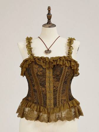 EDITION Vintage mittelalterlicher Hofstil Spitzenbesatz figurbetontes Camisole in Große Größen