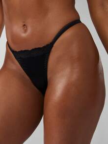 MISSGUIDED Luxurious Satin Thong Elegant High End Lingerie Delicate Lace Trim Classic Black Underwear Ladies Evening Intimates - Black - View 6