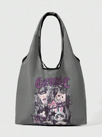 Anime Cat Print Fashion Portable Large Capacity Women Tote Bag