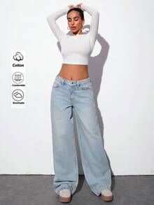 EURMUSE Low Waist Wide Leg Denim Jeans For Casual Daily Wear - Light Wash - View 1