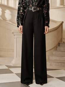 Savoree 女士純色直筒高腰日常褲 - 查看 6