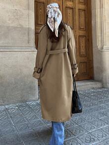 Aloruh Women's Casual Double-Breasted Belted Trench Coat, Autumn,Women Fall Jackets - Khaki - View 2