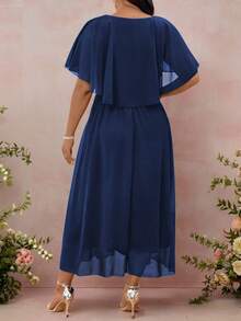 Cravure 女士加大码圆领宽松纯色优雅长款雪纺连衣裙夏季女装春装优雅正式女装婚礼女装婚礼宾客