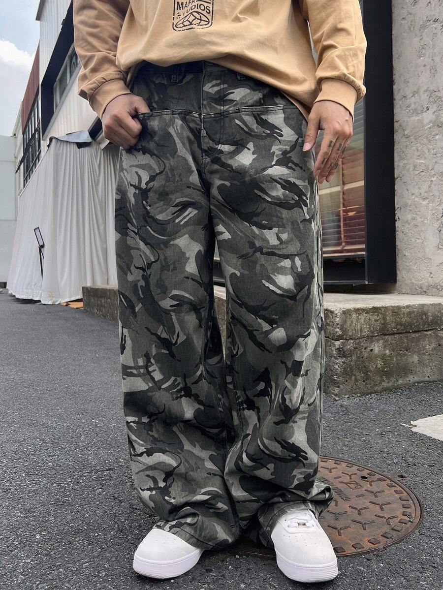 DAZY Men's Casual Retro Camouflage Straight Leg Jeans Pants - Multicolor - View 1