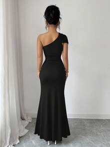 Elenzga New Arrival Women's Asymmetric Neck Ruffle Hem Asymmetrical Design Vacation Casual Cinched Waist Elegant Lady Dress