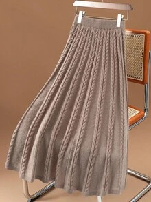 Modelyn Women's Casual Solid Color Knit Skirt, Autumn/Winter