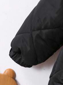 SHEIN 男婴保暖绗缝连帽外套，秋冬季休闲款，男婴冬季外套，冬季婴儿服装，绗缝冬季外套，冬季外套，男婴拉链外套，男婴连帽外套，男婴抓绒外套，男婴绗缝外套（秋季款） - 黑色 - 查看 6