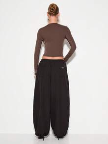 KIZN Quần ống rộng, rộng thùng thình, cạp chun rút dây, thích hợp mặc đi chơi, phong cách đường phố mùa thu đông - màu đen - Xem 2