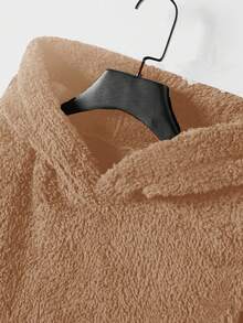 RueChic 男士秋冬字母图案羊毛休闲连帽衫和裤子两件套 - 棕色 - 查看 3