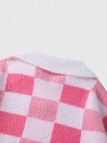 ROMWE MEN Prep Men's Checkerboard Embroidery Pattern Loose Cropped Long Sleeve Sweater, Fall Winter - Pink - View 5