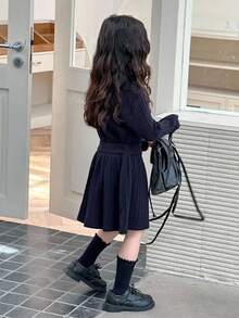 Dazy Kids Young Girl Casual Versatile Cardigan & Knit Skirt Set - Navy Blue - View 6