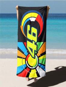 SHEIN 1 Pezzo Telo da spiaggia da motociclista Racer N. 46 - Asciugatura rapida, morbido, assorbente in poliestere con design da corsa vibrante, adatto per nuoto, yoga, viaggi e sport - Miglior regalo per compleanno, anniversario, Ognissanti, Natale, articoli essenziali da spiaggia - Multicolore - Visualizzare 1