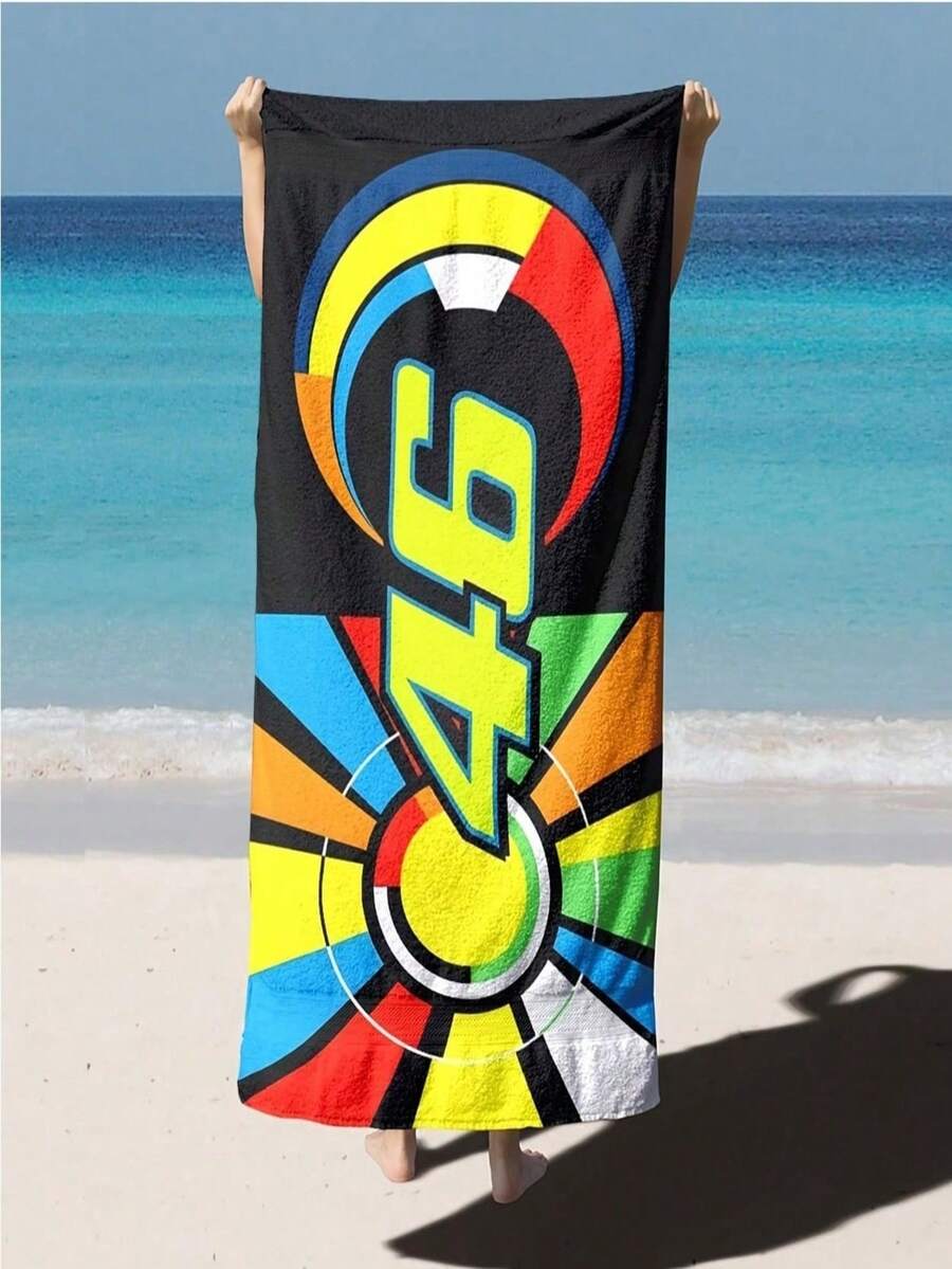 SHEIN 1 Pezzo Telo da spiaggia da motociclista Racer N. 46 - Asciugatura rapida, morbido, assorbente in poliestere con design da corsa vibrante, adatto per nuoto, yoga, viaggi e sport - Miglior regalo per compleanno, anniversario, Ognissanti, Natale, articoli essenziali da spiaggia - Multicolore - Visualizzare 1