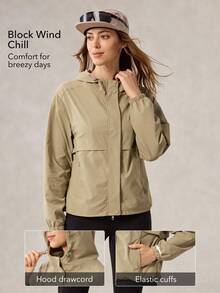 OutZeal Women Outdoor Jacket Solid Color Hiking Camping Travel Water-Resistant Hooded Outdoor Top Spring Fall - Khaki - View 3