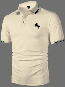 Calvornis Men's Contrast Color Half-Placket Casual Versatile Short Sleeve Polo Shirt Golf Shirt For Men Mens Polo Shirt