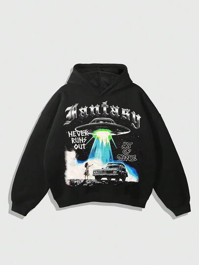 Street Life Sudadera con capucha de manga larga casual con estampado para hombres, otoño