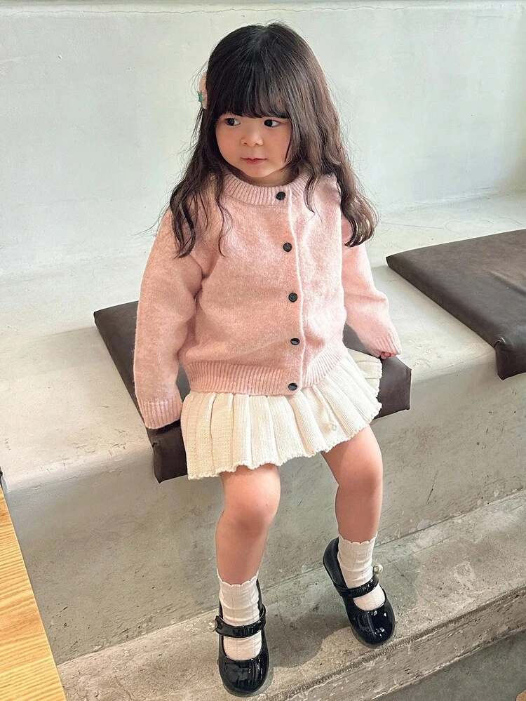 Infant/Toddler Girls' Solid Color Casual Refreshing Sweet Cardigan, Autumn/Winter