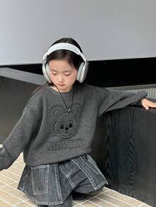 少女卡通印花圆领长袖运动衫 秋冬 - 灰色 - 查看 7