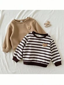 Loomiva 秋冬款两件套女婴卡通熊图案针织柔软圆领长袖套头衫套装 - 卡其色 - 查看 4