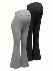 SHEIN Legging Hamil Warna Polos dengan Pinggang yang Dapat Diatur, Model Flare Kasual - MultiWarna - View 3