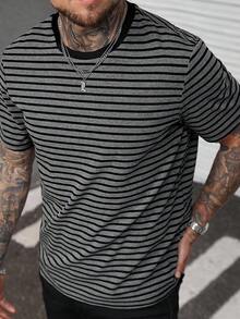 Manfinity Dauomo 男士休闲条纹圆领短袖T恤，夏季 - 彩色 - 查看 5