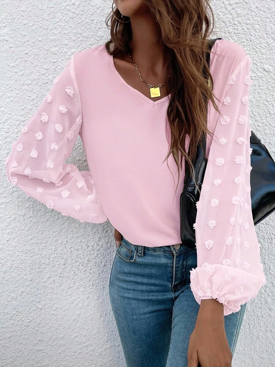 EMERY ROSE Women's Pink Simple Long Sleeve Shirt, Everyday Wear - Pink - View 1