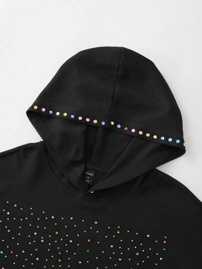 Street Life Men's Rhinestone Decor Hoodie And Drawstring Waist Striped Sweatpants Casual Tracksuit Set, Fall Clothes