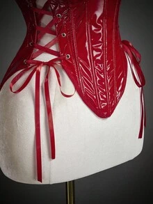 SHEIN ICON Áo bandeau chéo da giả thời trang gợi cảm ôm sát - Màu Đỏ Sâu - Xem 7