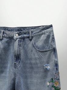 NEON BLANC Men's Casual Fashion Long Embroidered Side Seam Jeans - Medium Wash - View 4