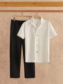 Manfinity NXTstreet 2pcs Men's Casual Mandarin Collar Letter Jacquard Shirt Set, Old Money - Multicolor - View 3