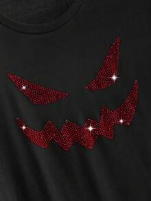 Manfinity NXTstreet Men's Halloween Element Rhinestone Embellished Drop Shoulder T-Shirt - Black - View 5