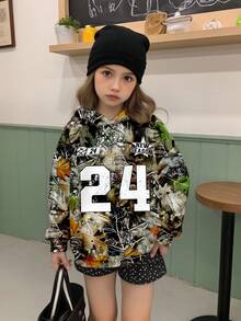 Sweatshirt Kasual untuk Remaja Perempuan, Motif Huruf & Daun Maple, Gaya Streetwear Modis, Atasan Serbaguna untuk Musim Gugur/Musim Dingin - MultiWarna - View 3