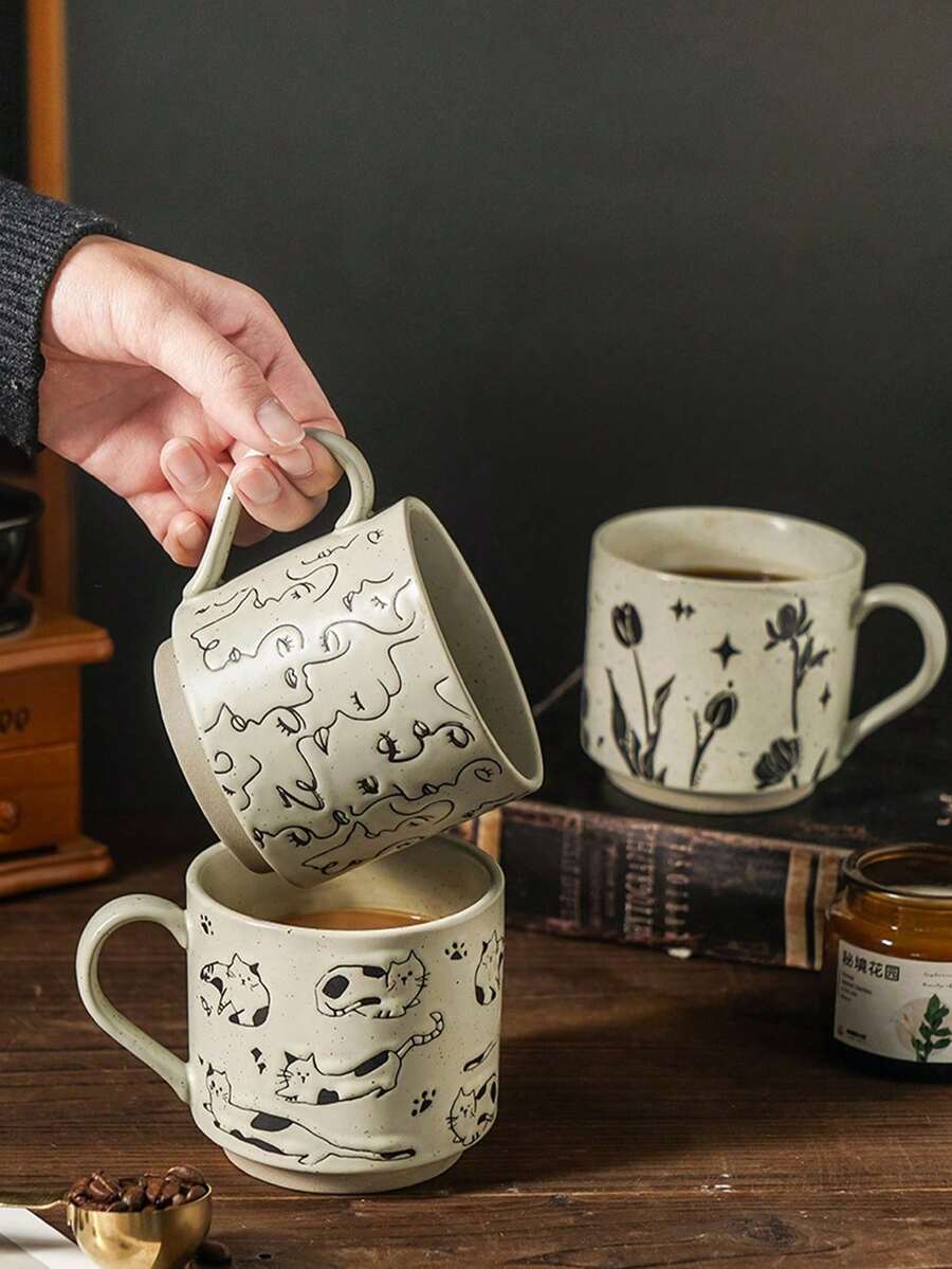 Coffee Cup Coarse Clay Cup Mug Household Hand-Painted Underglaze Retro Creative Ceramic Cup Ancient Style Ins Style Creative Personalized Retro Household Water Cup Coffee Cup Summer Water Replenishment Retro Drinkware Cup Aesthetics Office Water Replenishment Holiday Water Cup Bedside Water Bottle Office Water Replenishment Minimalist Water Cup - Multicolor - View 1