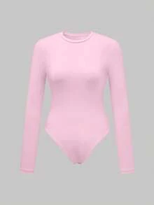 FavEase Women's Solid Color Crew Neck Long Sleeve Casual Bodysuit - Multicolor - View 7