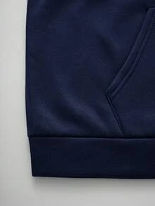 SHEIN Bolty Teen Boy Letter & Star Print Zip-Up Sweatshirt, Casual, Autumn - Navy Blue - View 7