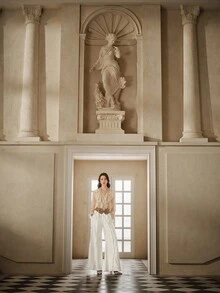 SHEIN Unity Pantaloni eleganti, romantici e alla moda per le donne, con design di orlo sfrangiato e gamba dritta, abiti adatti per il Capodanno - Bianco - Visualizzare 4