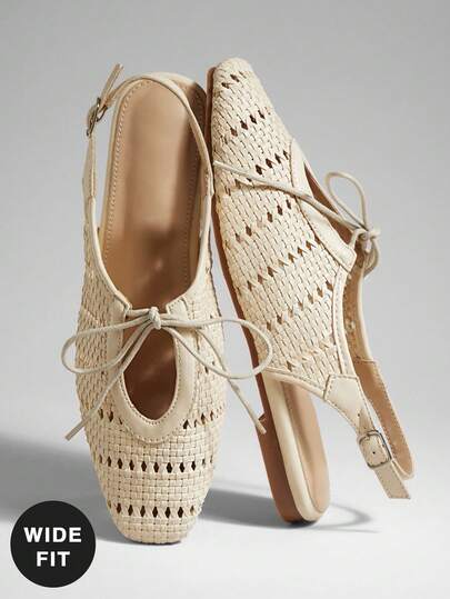 SHUZIA Ladies Wide-Fit Crochet Raffia Slingback Mules