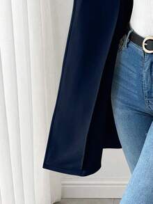 SHEIN LUNE Chaqueta casual y versátil de unicolor con cordón en la cintura - Azul Marino - Ver 7