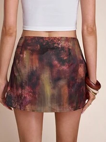 SHEIN BAE Women's Autumn And Winter Zaran Gradient Print Fashionable Sexy Mini Skirt,Winter Clothes For Women,Halloween Costume For Women, New Year Clothes ,Thanksgiving Outfit For Women,Party Outfit,Sexy Club Outfits For Women