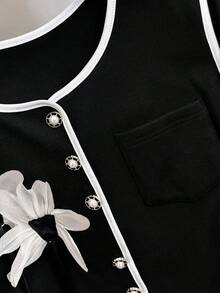 GlowEve 女款秋冬拼色花卉图案休闲夹克 - 黑色 - 查看 5