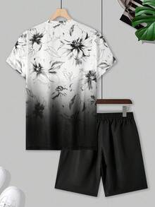 Manfinity RSRT 2pcs/Set Men Casual Round Neck Short Sleeve T-Shirt And Shorts, Minimalist Style Suitable For Summer Men Vacation Outfits Vacation Clothes For Men - Multicolor - View 2