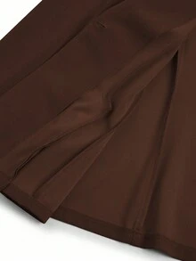 SHEIN Clasi 秋季大码女式纯色翻领长袖单扣优雅修身西装外套 - 咖啡棕 - 查看 4